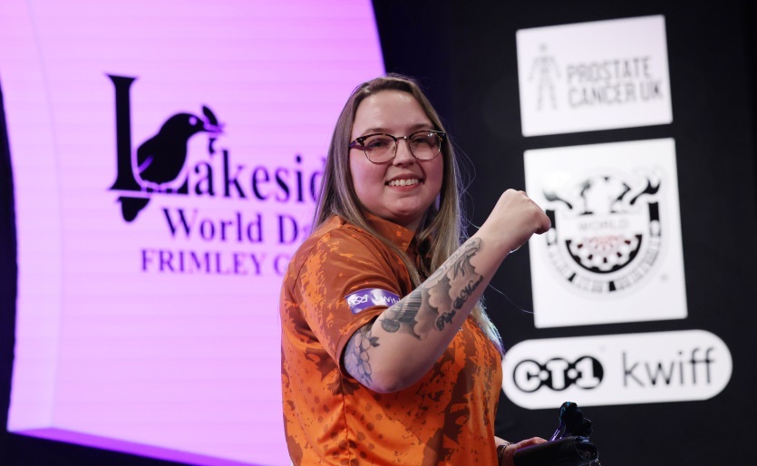 Priscilla Steenbergen during the WDF World Darts Championship 2023 at Lakside Complex, Frimley Green, Surrey, United Kingdom on the 3rd December 2023 Photo by Chris Sargeant